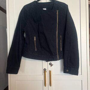 Womens Black Zip Up Denim Jacket Pockets Womens Size XL